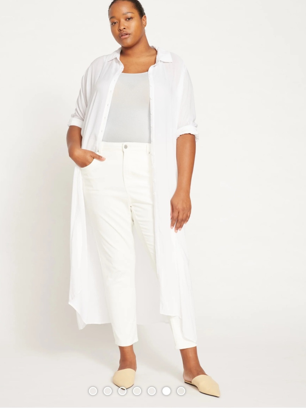 Universal Standard Nailah Long White Button-Up Tunic Shirt